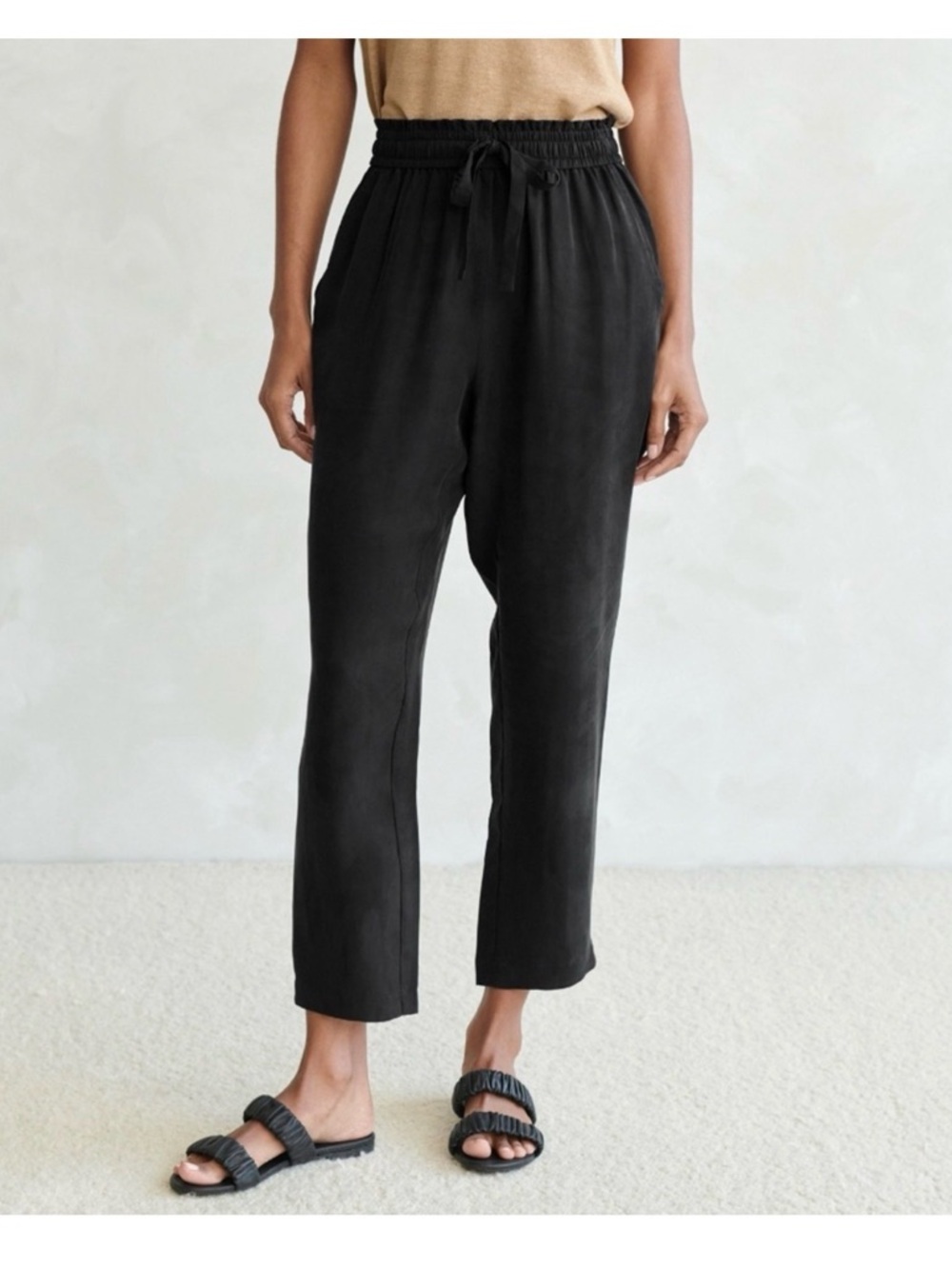 Jenni Kayne Black Cropped Drawstring Waist Trousers
